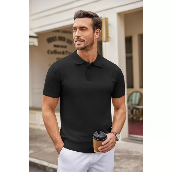 COOFANDY Mens Knit Polo Shirts Casual Short Sleeve Button Down Polo Shirt Classic Golf Shirts