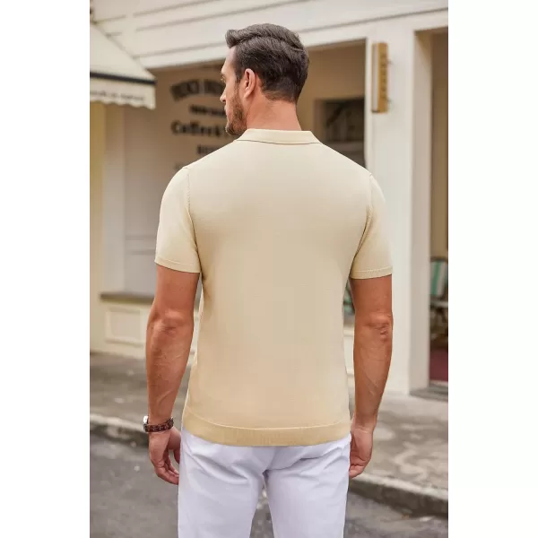 COOFANDY Mens Knit Polo Shirts Casual Short Sleeve Button Down Polo Shirt Classic Golf Shirts
