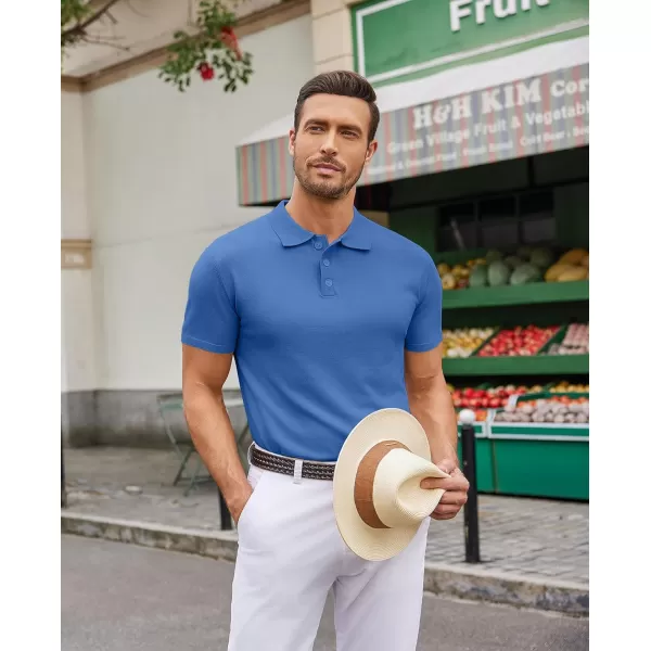 COOFANDY Mens Knit Polo Shirts Casual Short Sleeve Button Down Polo Shirt Classic Golf Shirts