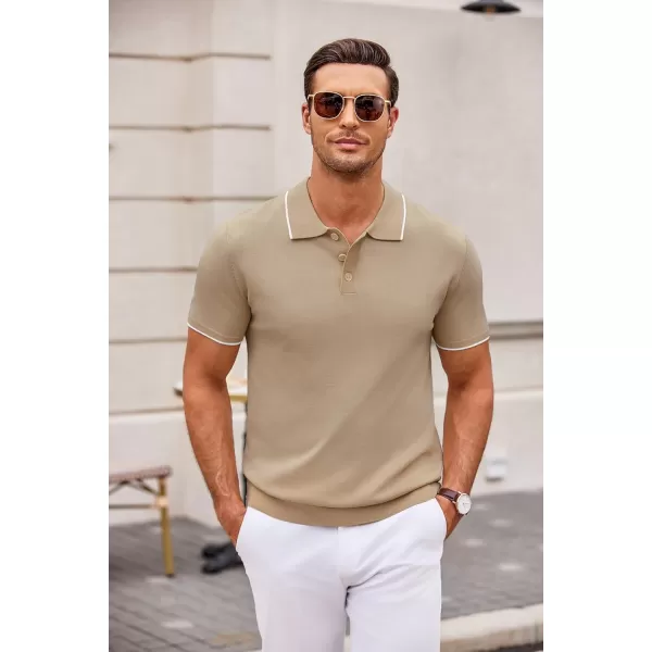COOFANDY Mens Knit Polo Shirts Casual Short Sleeve Button Down Polo Shirt Classic Golf Shirts)