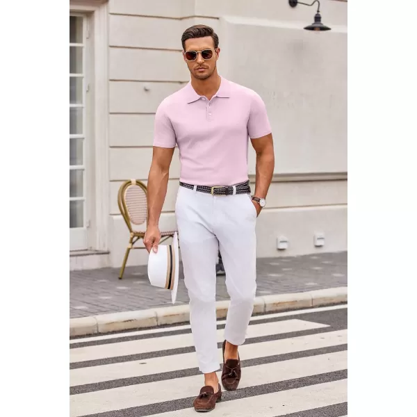 COOFANDY Mens Knit Polo Shirts Casual Short Sleeve Button Down Polo Shirt Classic Golf Shirts