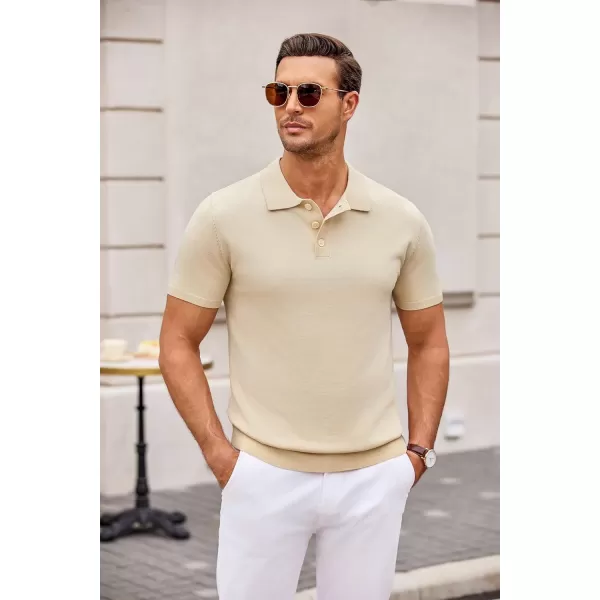 COOFANDY Mens Knit Polo Shirts Casual Short Sleeve Button Down Polo Shirt Classic Golf Shirts