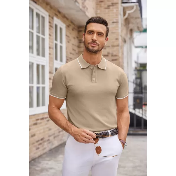 COOFANDY Mens Knit Polo Shirts Casual Short Sleeve Button Down Polo Shirt Classic Golf Shirts)