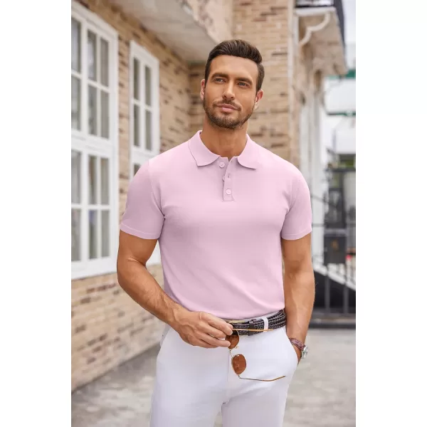 COOFANDY Mens Knit Polo Shirts Casual Short Sleeve Button Down Polo Shirt Classic Golf Shirts