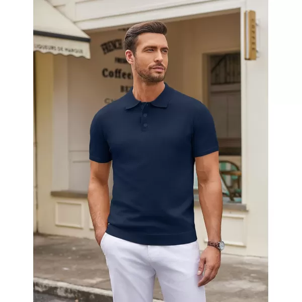 COOFANDY Mens Knit Polo Shirts Casual Short Sleeve Button Down Polo Shirt Classic Golf Shirts