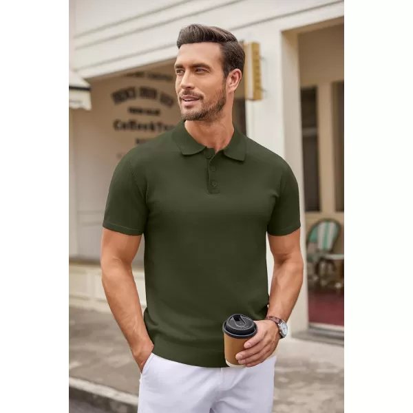 COOFANDY Mens Knit Polo Shirts Casual Short Sleeve Button Down Polo Shirt Classic Golf Shirts