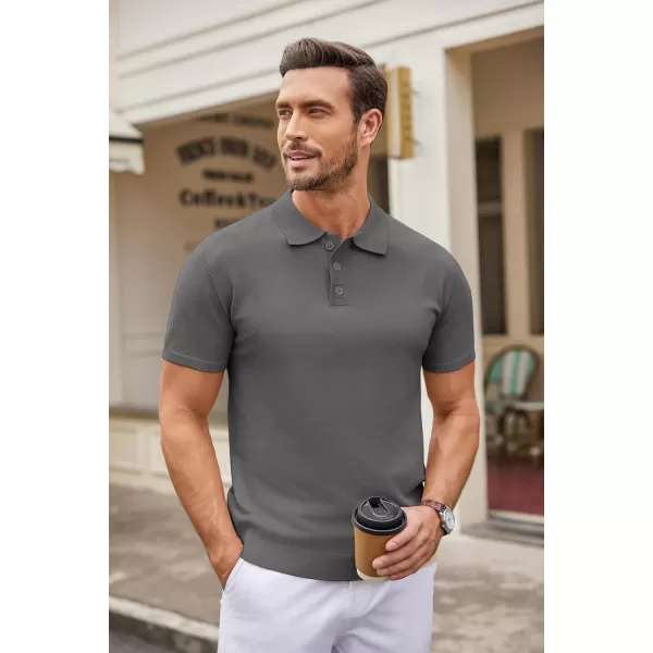 COOFANDY Mens Knit Polo Shirts Casual Short Sleeve Button Down Polo Shirt Classic Golf Shirts