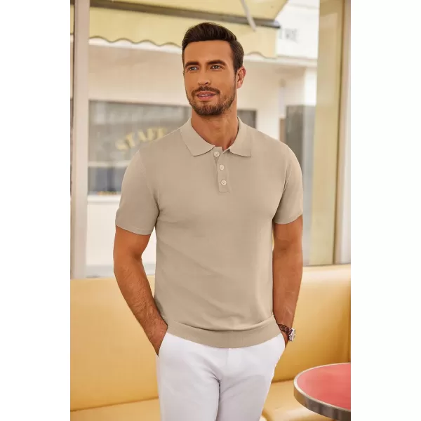 COOFANDY Mens Knit Polo Shirts Casual Short Sleeve Button Down Polo Shirt Classic Golf Shirts