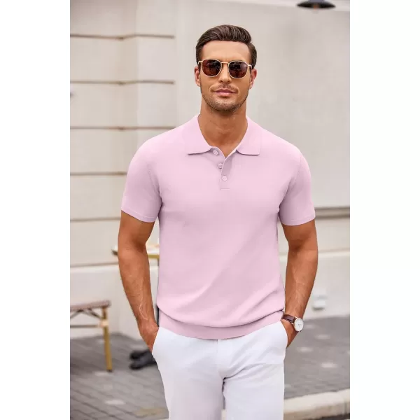 COOFANDY Mens Knit Polo Shirts Casual Short Sleeve Button Down Polo Shirt Classic Golf Shirts