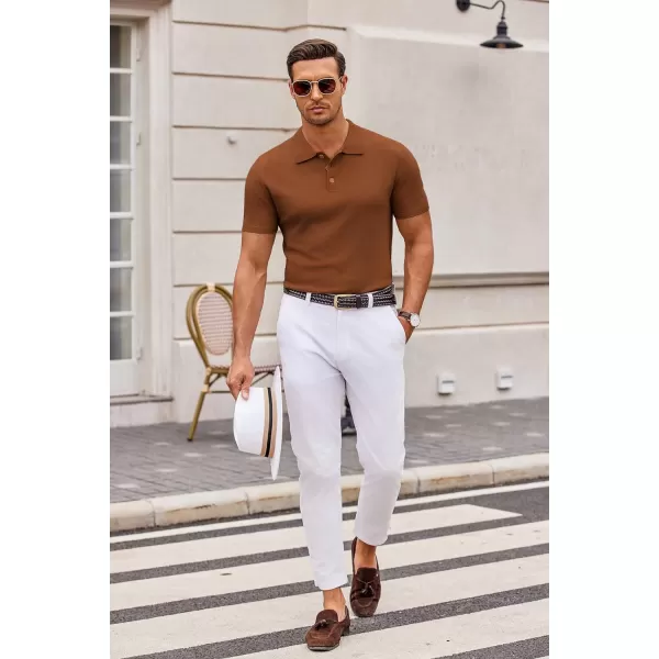 COOFANDY Mens Knit Polo Shirts Casual Short Sleeve Button Down Polo Shirt Classic Golf Shirts