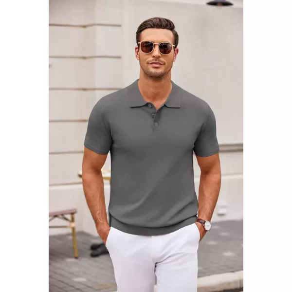 COOFANDY Mens Knit Polo Shirts Casual Short Sleeve Button Down Polo Shirt Classic Golf Shirts