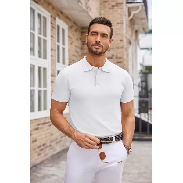 COOFANDY Mens Knit Polo Shirts Casual Short Sleeve Button Down Polo Shirt Classic Golf Shirts