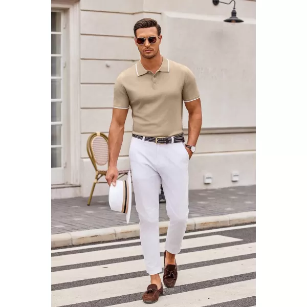 COOFANDY Mens Knit Polo Shirts Casual Short Sleeve Button Down Polo Shirt Classic Golf Shirts)
