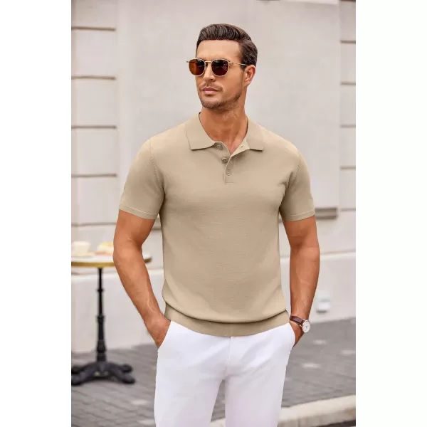 COOFANDY Mens Knit Polo Shirts Casual Short Sleeve Button Down Polo Shirt Classic Golf Shirts