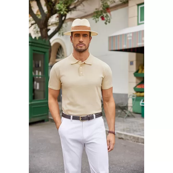COOFANDY Mens Knit Polo Shirts Casual Short Sleeve Button Down Polo Shirt Classic Golf Shirts