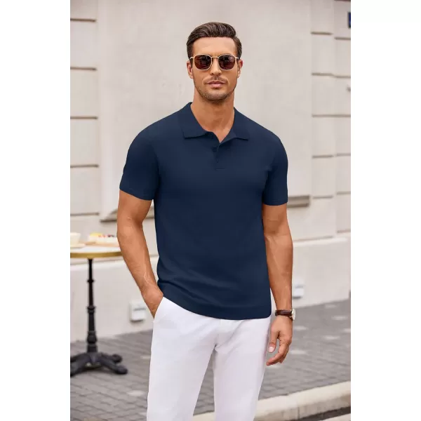 COOFANDY Mens Knit Polo Shirts Casual Short Sleeve Button Down Polo Shirt Classic Golf Shirts