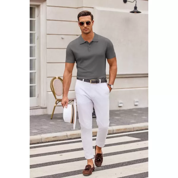 COOFANDY Mens Knit Polo Shirts Casual Short Sleeve Button Down Polo Shirt Classic Golf Shirts
