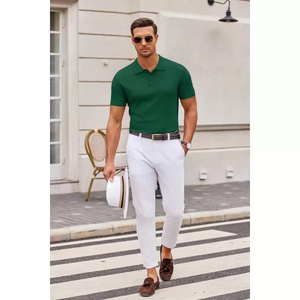 COOFANDY Mens Knit Polo Shirts Casual Short Sleeve Button Down Polo Shirt Classic Golf Shirts
