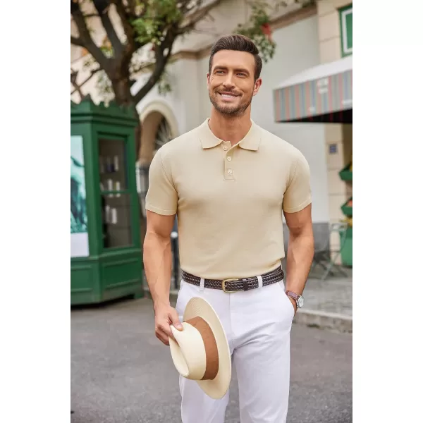 COOFANDY Mens Knit Polo Shirts Casual Short Sleeve Button Down Polo Shirt Classic Golf Shirts
