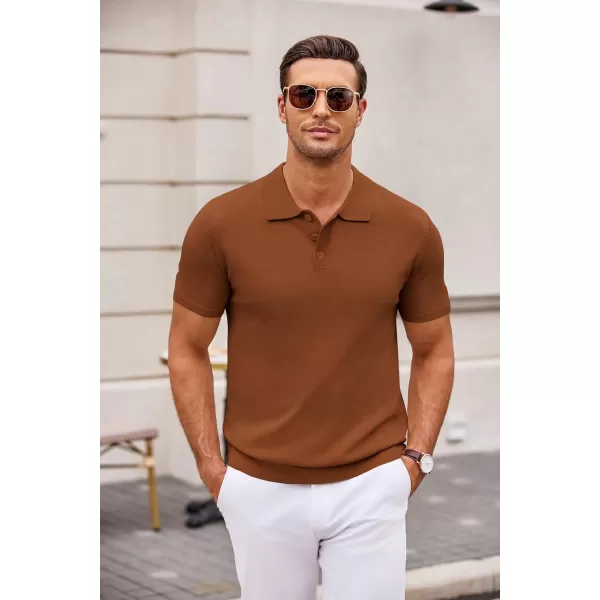 COOFANDY Mens Knit Polo Shirts Casual Short Sleeve Button Down Polo Shirt Classic Golf Shirts