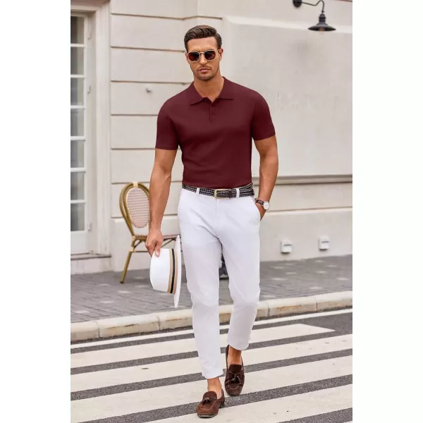 COOFANDY Mens Knit Polo Shirts Casual Short Sleeve Button Down Polo Shirt Classic Golf Shirts
