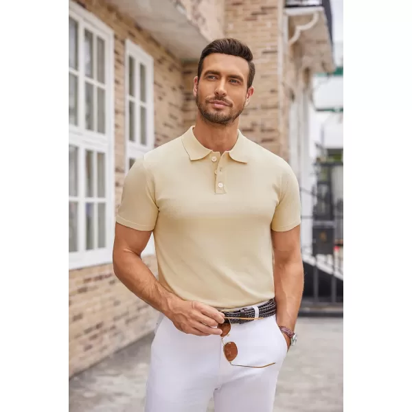 COOFANDY Mens Knit Polo Shirts Casual Short Sleeve Button Down Polo Shirt Classic Golf Shirts