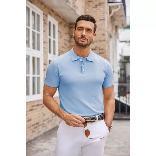 COOFANDY Mens Knit Polo Shirts Casual Short Sleeve Button Down Polo Shirt Classic Golf Shirts