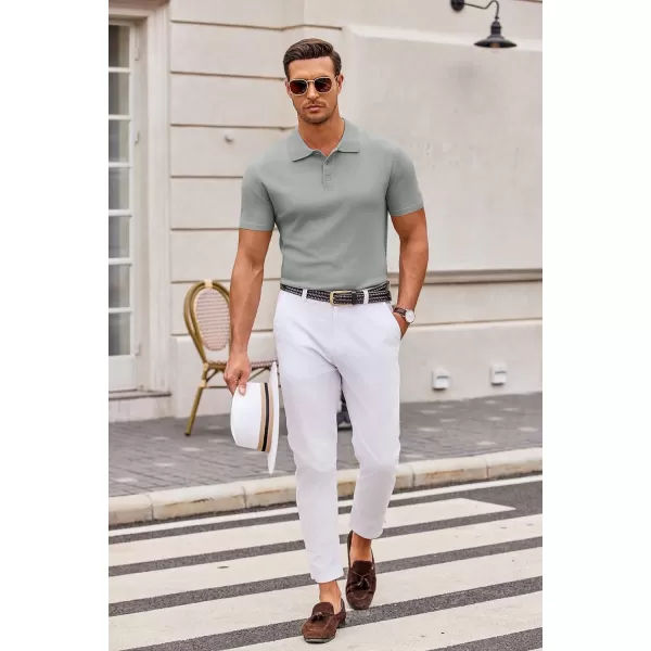 COOFANDY Mens Knit Polo Shirts Casual Short Sleeve Button Down Polo Shirt Classic Golf Shirts