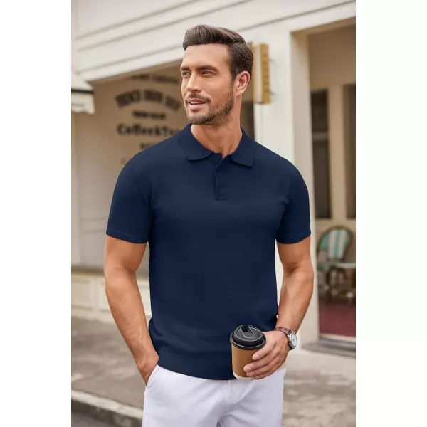 COOFANDY Mens Knit Polo Shirts Casual Short Sleeve Button Down Polo Shirt Classic Golf Shirts