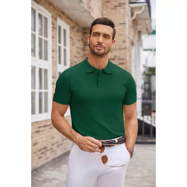 COOFANDY Mens Knit Polo Shirts Casual Short Sleeve Button Down Polo Shirt Classic Golf Shirts
