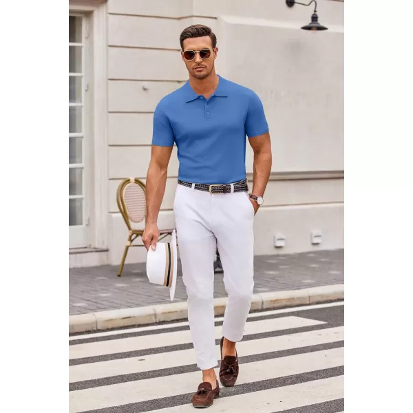 COOFANDY Mens Knit Polo Shirts Casual Short Sleeve Button Down Polo Shirt Classic Golf Shirts
