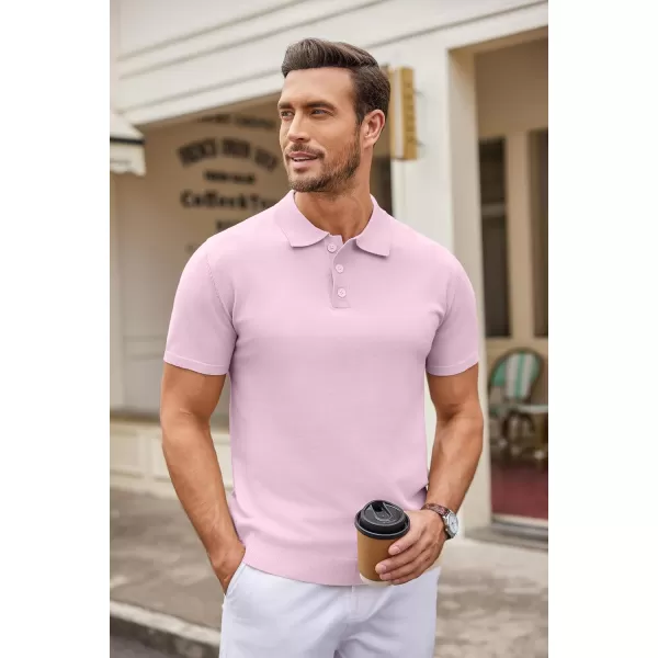 COOFANDY Mens Knit Polo Shirts Casual Short Sleeve Button Down Polo Shirt Classic Golf Shirts