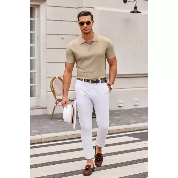 COOFANDY Mens Knit Polo Shirts Casual Short Sleeve Button Down Polo Shirt Classic Golf Shirts