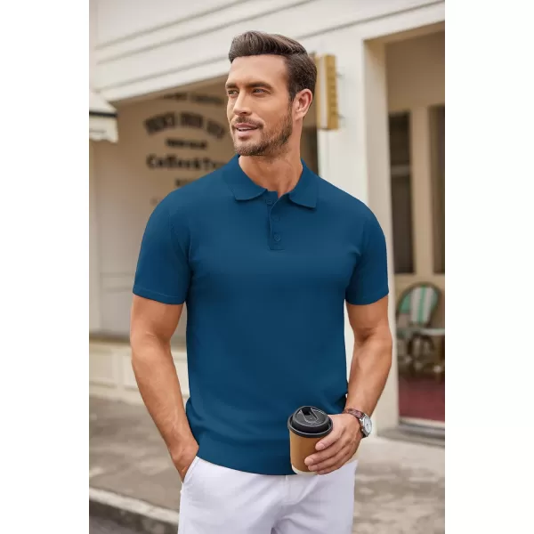 COOFANDY Mens Knit Polo Shirts Casual Short Sleeve Button Down Polo Shirt Classic Golf Shirts