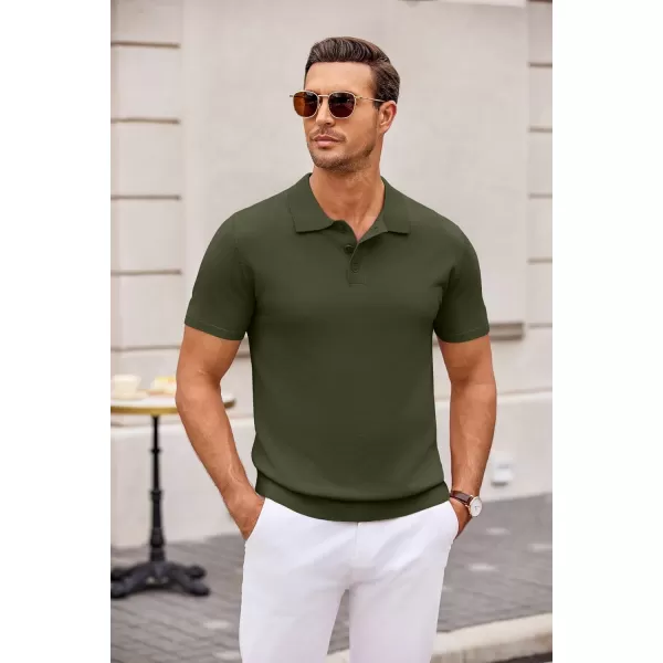 COOFANDY Mens Knit Polo Shirts Casual Short Sleeve Button Down Polo Shirt Classic Golf Shirts