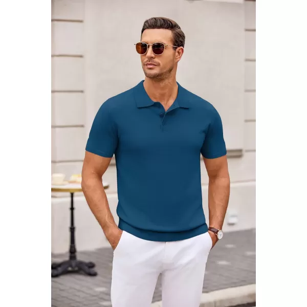 COOFANDY Mens Knit Polo Shirts Casual Short Sleeve Button Down Polo Shirt Classic Golf Shirts