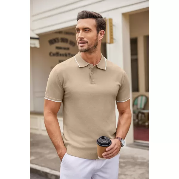 COOFANDY Mens Knit Polo Shirts Casual Short Sleeve Button Down Polo Shirt Classic Golf Shirts)