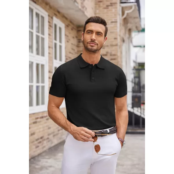 COOFANDY Mens Knit Polo Shirts Casual Short Sleeve Button Down Polo Shirt Classic Golf Shirts