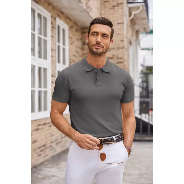 COOFANDY Mens Knit Polo Shirts Casual Short Sleeve Button Down Polo Shirt Classic Golf Shirts