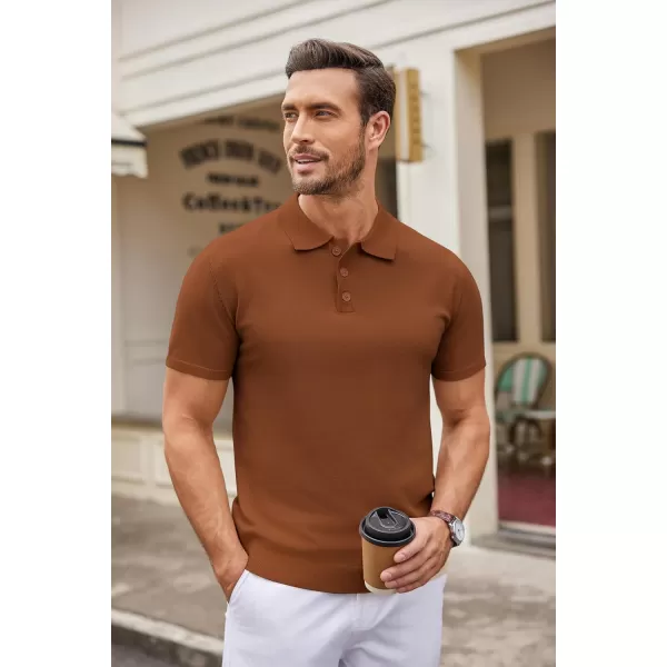 COOFANDY Mens Knit Polo Shirts Casual Short Sleeve Button Down Polo Shirt Classic Golf Shirts