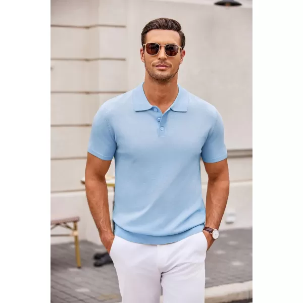 COOFANDY Mens Knit Polo Shirts Casual Short Sleeve Button Down Polo Shirt Classic Golf Shirts