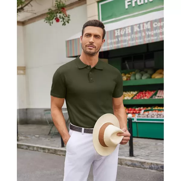 COOFANDY Mens Knit Polo Shirts Casual Short Sleeve Button Down Polo Shirt Classic Golf Shirts