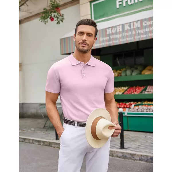 COOFANDY Mens Knit Polo Shirts Casual Short Sleeve Button Down Polo Shirt Classic Golf Shirts