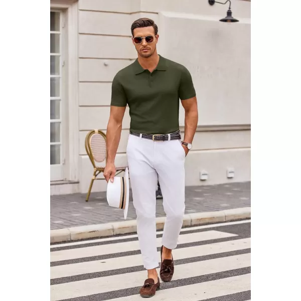 COOFANDY Mens Knit Polo Shirts Casual Short Sleeve Button Down Polo Shirt Classic Golf Shirts