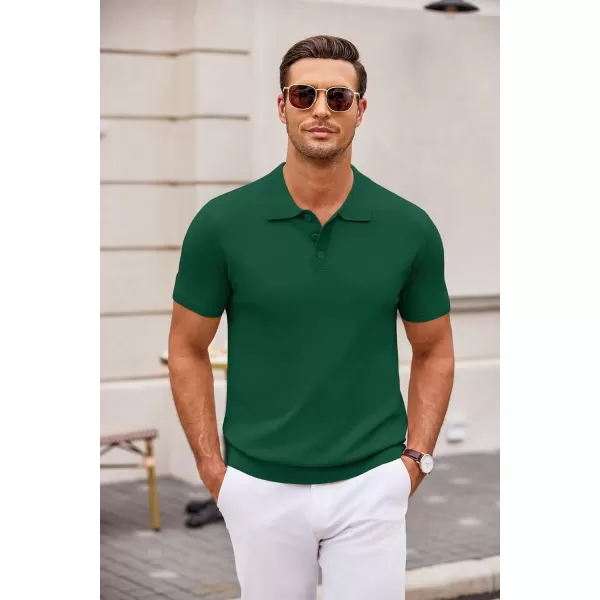 COOFANDY Mens Knit Polo Shirts Casual Short Sleeve Button Down Polo Shirt Classic Golf Shirts