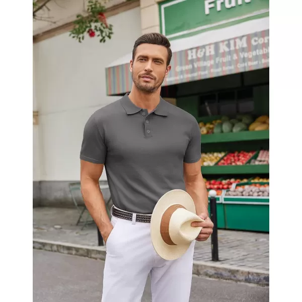 COOFANDY Mens Knit Polo Shirts Casual Short Sleeve Button Down Polo Shirt Classic Golf Shirts