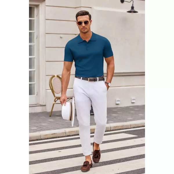 COOFANDY Mens Knit Polo Shirts Casual Short Sleeve Button Down Polo Shirt Classic Golf Shirts