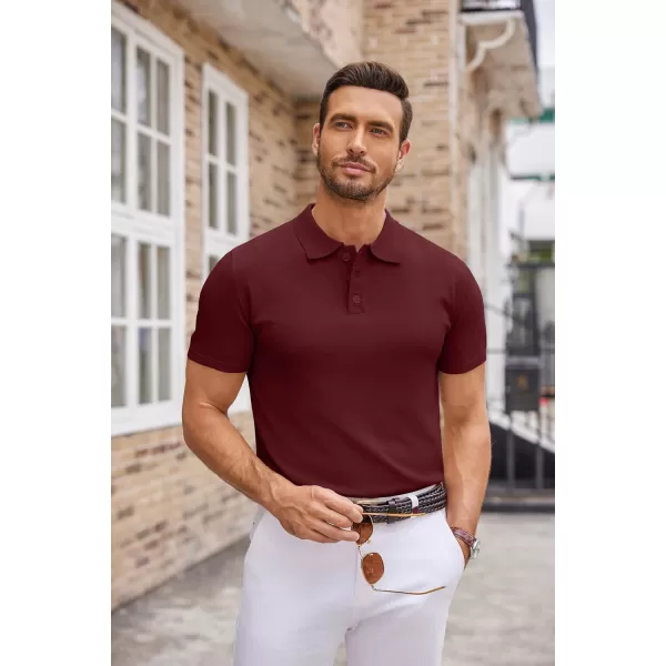 COOFANDY Mens Knit Polo Shirts Casual Short Sleeve Button Down Polo Shirt Classic Golf Shirts
