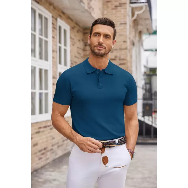 COOFANDY Mens Knit Polo Shirts Casual Short Sleeve Button Down Polo Shirt Classic Golf Shirts