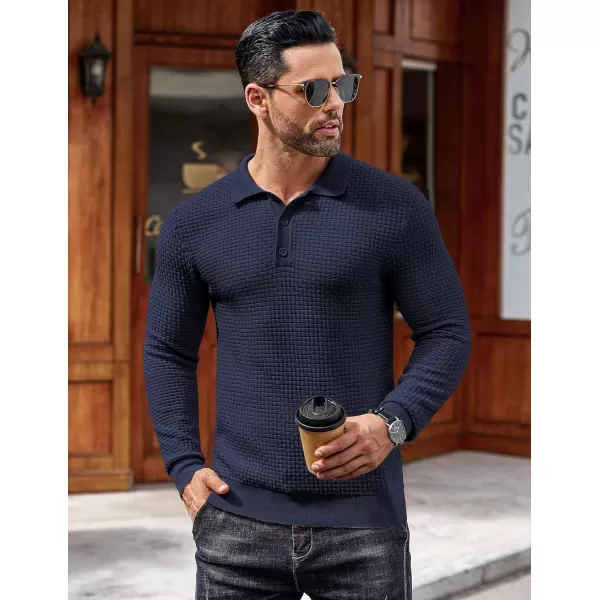 COOFANDY Men's Knit Polo Shirts Long Sleeve Sweater Polo Lightweight Fashion Casual Collared T Shirts